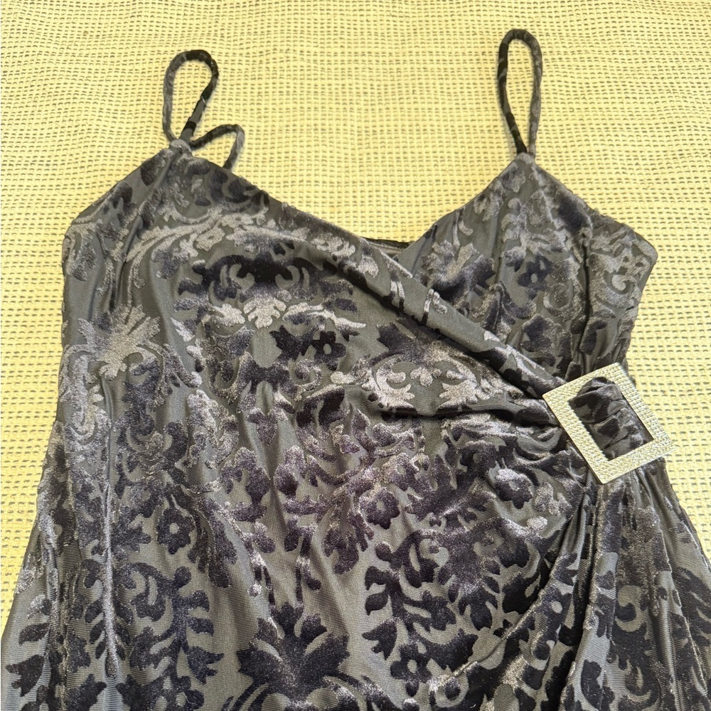 ZARA Black Velvet Brocade Midi Faux Wrap Dress
